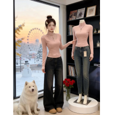 批发270克罗纹德绒 时尚半拉链长袖t恤<b class='q'>女</b>秋冬收腰显瘦正肩打底衫上衣