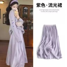 批发【原版做法】珠光气质薄纱a字半身裙春夏女<b class='q'>中长款</b>薄款垂坠感飘逸