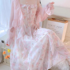 批发夏季甜美森系超仙气质<b class='q'>雪纺</b><b class='q'>连衣裙</b>子女初恋桔梗法式小众设计感显瘦