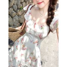 批发花涧芙罗拉/法式浪漫碎花<b class='q'>连衣裙</b>女夏独特漂亮掐腰绝美长裙夏季