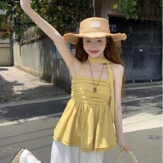 夏日绝美波点小吊带背心女2026新款夏外穿小个子无袖露背挂脖上衣