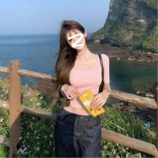 批发官图 260克人棉 U领<b class='q'>中袖</b>正肩短袖T恤女夏季修身短款露脐上衣