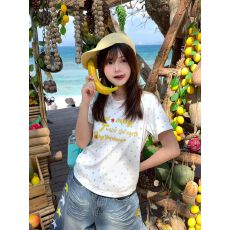 批发【40支酷丝棉螺纹210克】美式波点字母印花短袖T恤<b class='q'>女款</b>2026