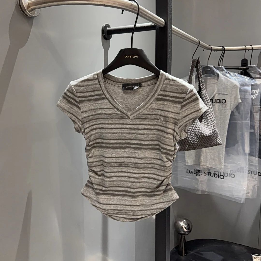 40 면 1 1 아메리칸 홀치기 염색 스트라이프 긍정적 인 어깨 반팔 티셔츠