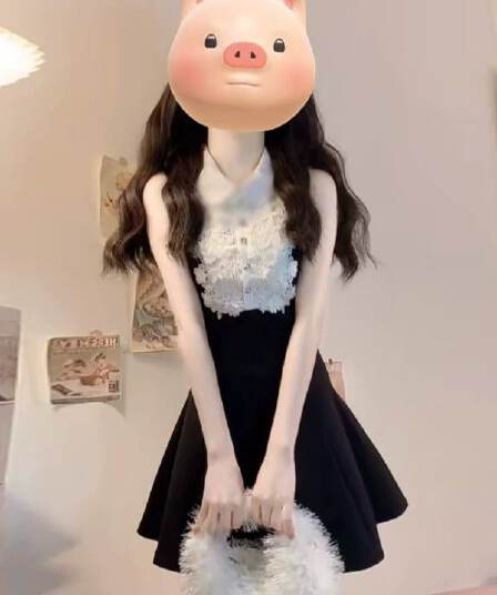 세트 인사이드 천 골드 고급 센스 검정색 민소매 조끼 원피스 여름 레이스 디자인 센스 허리 수축 한 마디 퍼프 스커트