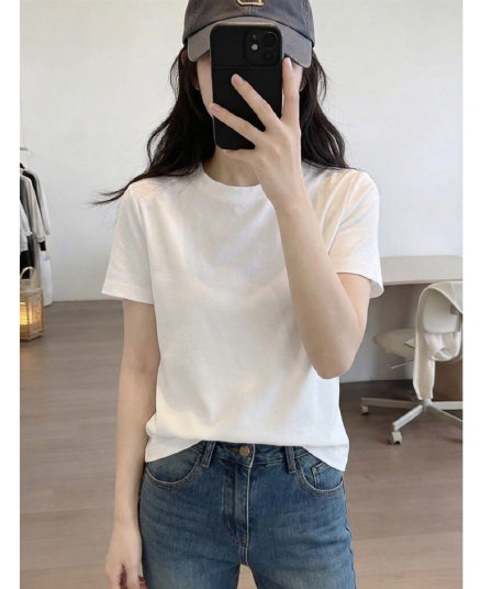 200그램 순면 당겨 프레임 95 면 5 암모니아 Lun 긍정적 인 어깨 반팔 티셔츠 여성 여름 기초 섹션 루즈핏 만나는 맨위