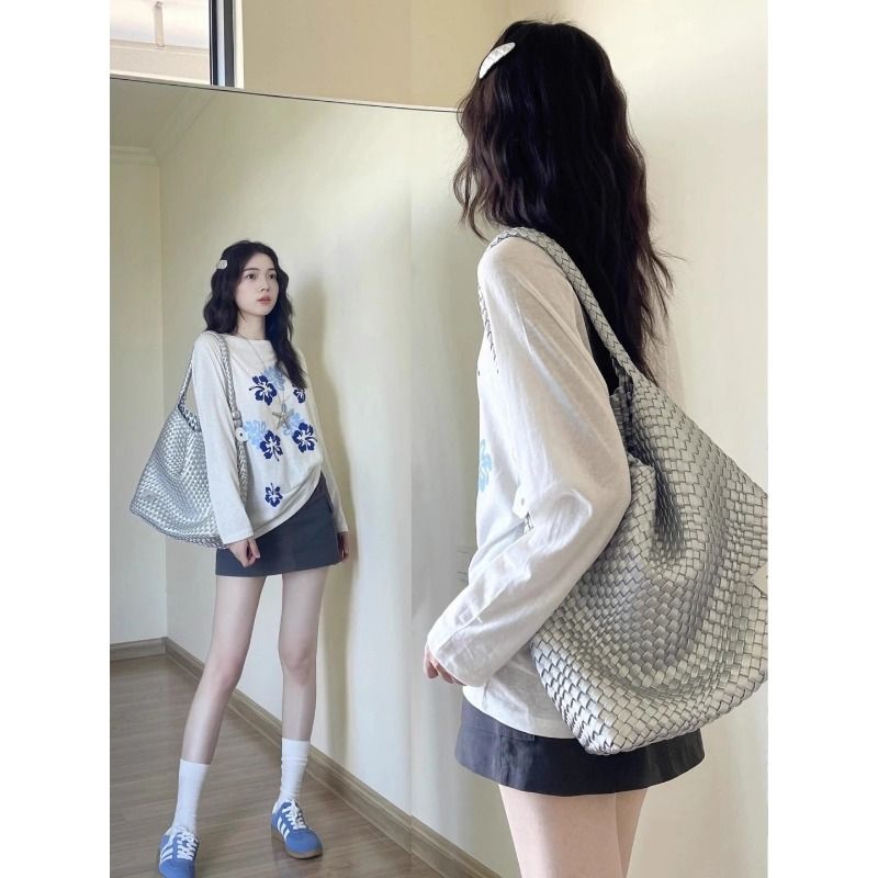 경관 그림 눈꽃 면 화이트 꽃 프린트 얇은 스타일 자외선 차단 긴팔 티셔츠 여성 여름 맨위