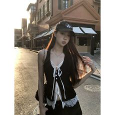 批发【人棉+蕾丝】吊带背心女夏外穿黑色辣妹穿搭蕾丝假两件无袖上衣