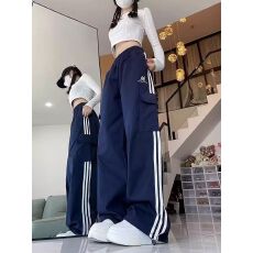 批发美式高街hiphop工装裤女春夏款宽松直筒嘻哈kpop舞蹈服阔腿运动裤