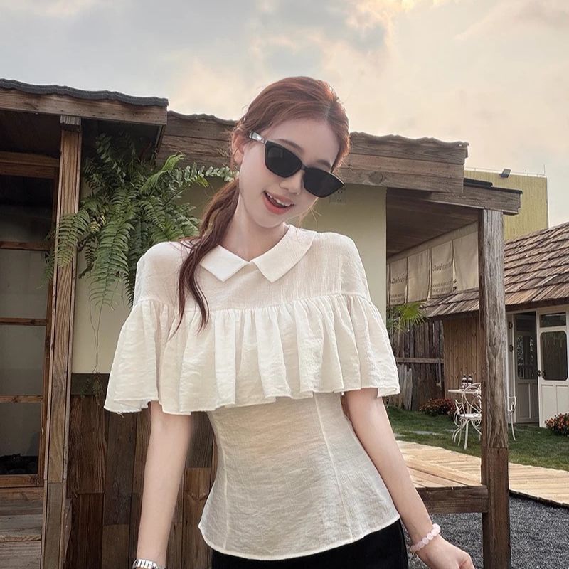 원본 대나무 마디 주름 있음 전진 끝난 수축 가공 높은 품질 에디션 망토 얇고 가벼운 여성 셔츠