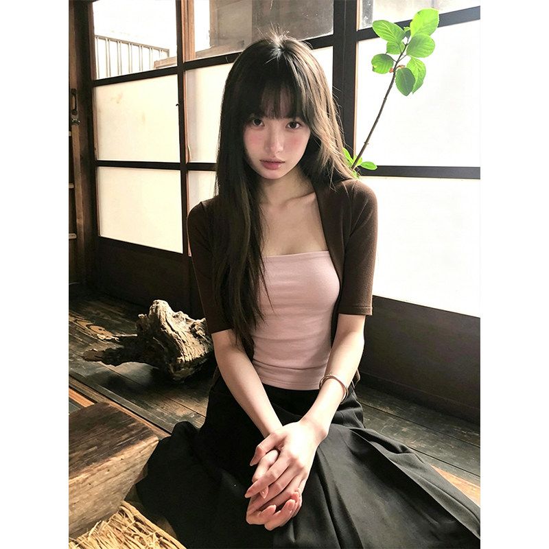 40 사람들 면 260 그램 핏 스타일 오른쪽 품질 그건 거짓말이야 두 조각 배색 어깨 튜브탑 맨위 여성 여름