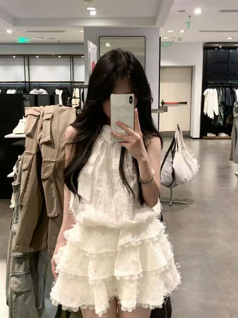 부유 한 가족 천 골드 행침 목 여성 드레스 여름 디자인 센스 공주 케이크 드레스 달콤함 소녀 센스 허리 수축 퍼프 스커트