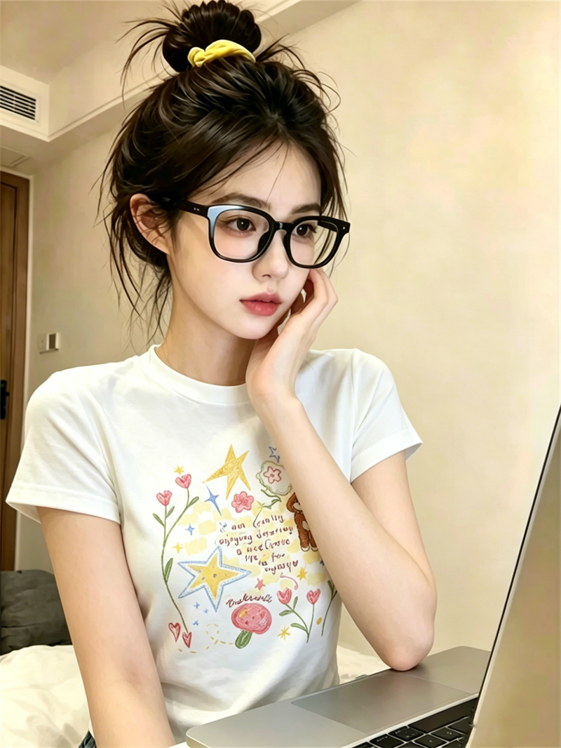 경관 그림 정가 순면 40 220 그램 92 면 8 암모니아 Lun 긍정적 인 어깨 반팔 티셔츠 여성 프린트