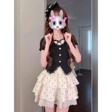 批发甜美时尚假两件上衣收腰短裙两件套夏季日系软妹t恤<b class='q'>蓬蓬裙</b>套装女