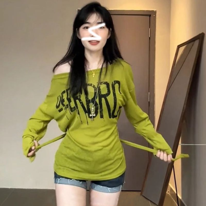 경관 그림 아메리칸 캐주얼 프린트 긴팔 블라우스 여성 여름 티셔츠 루즈핏 마이크로 ~을 통해 자외선 차단 허리 수축 스트랩 맨위
