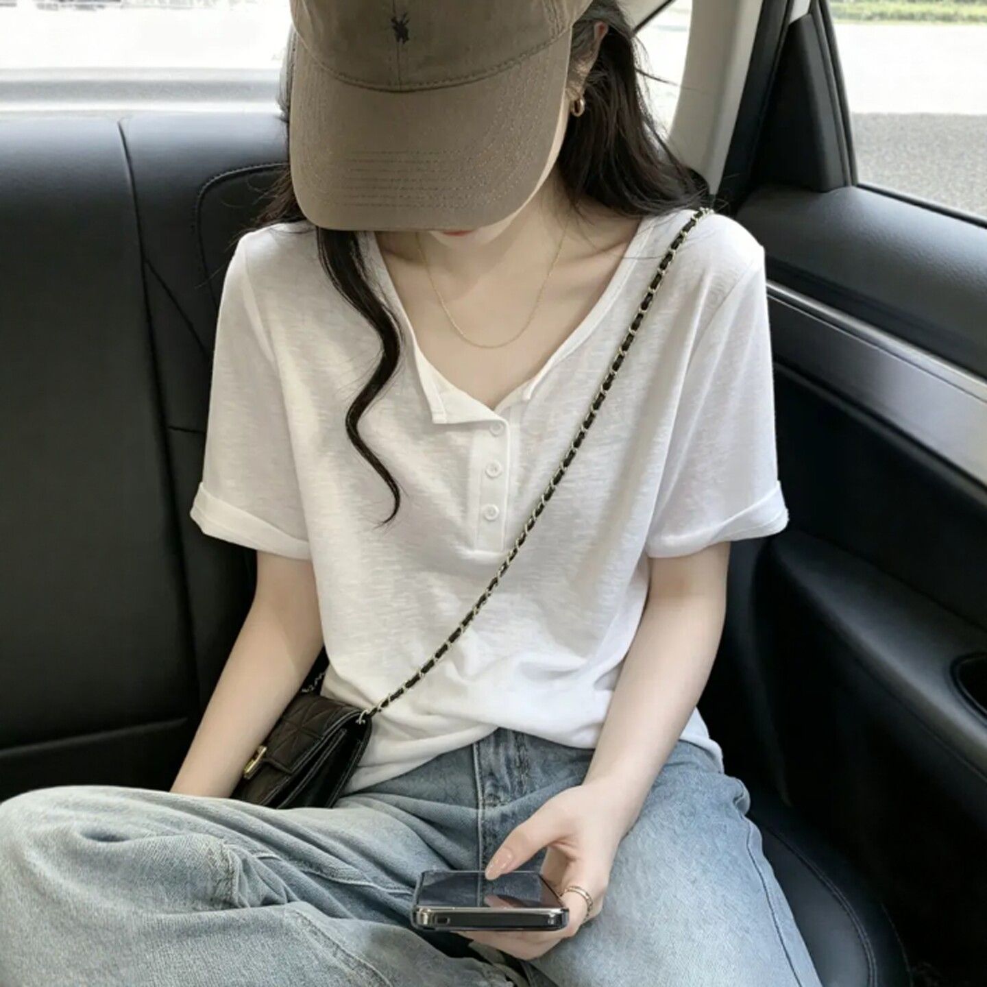 165 그램 눈꽃 면 65 면 35 폴리 에스터 느긋한 바람 루즈핏 반팔 티셔츠 여성 여름 새로운 긍정적 인 어깨 디자인 센스 맨위