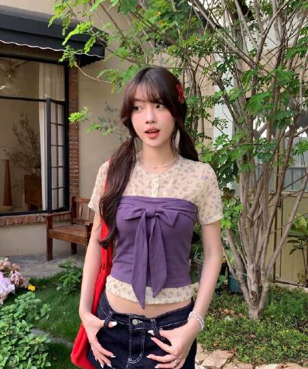 40 사람들 면 40d 메시 원단 프린트 사실 투피스 세트 여름 나비 넥타이 허리 수축 몸매 가꾸기