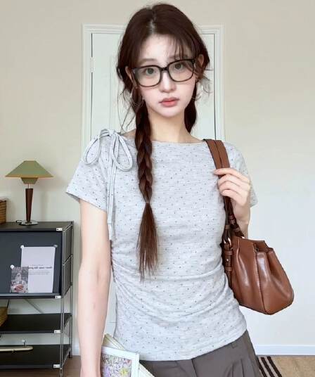 사람들 면 40 색상 회색 리브 여름 새로운 아메리칸 핫걸 바람 주름 허리 수축 슬림해 보이는 맨위