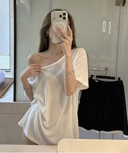 170 톰 글 래 면 눈꽃 35 라이 경기 서울 35 면 30 폴리 에스터 오프숄더 반팔 티셔츠 여성 비스듬한 어깨 자외선 차단 블라우스 맨위