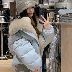 批发学院拼接短款羽绒棉服女仿狐狸毛领宽松加厚小个子韩版面包服外套