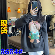 批发欧货2025新款爆款小个子短款oversize潮牌黑色卫衣外套女<b class='q'>春秋</b>薄款