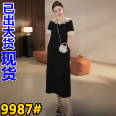 批发欧货时尚蕾丝拼接连帽<b class='q'>连衣裙</b>女2025夏季休闲遮肉减龄中长裙