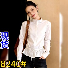 批发<b class='q'>韩版</b>时尚洋气休闲风白色抽绳上衣女高级感宽松显瘦收腰上衣2026春