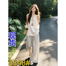 批发夏季法式高级感休闲<b class='q'>运动</b>套装女温柔风无袖挂脖长裤时尚减龄两件套