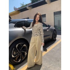 批发早春半岛~条纹撞色假两件针织衫小个子休闲短款显瘦上衣