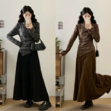 批发实拍 秋<b class='q'>冬</b>穿搭不规则后设计高级感长袖上衣女半身裙两件套装