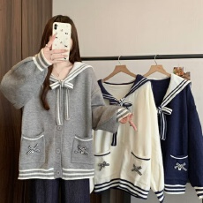 批发实拍海军领宽松外穿<b class='q'>毛衣</b>外套<b class='q'>女</b>装秋冬外穿慵懒学院风甜美减龄<b class='q'>开衫</b>