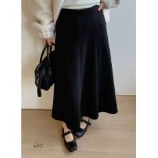 批发2025秋冬加绒加厚黑色毛呢半身裙垂感高腰<b class='q'>显瘦</b>中长款A字伞裙