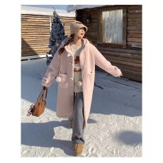 批发新款小个子甜美仿羊羔毛毛呢<b class='q'>外套</b>女加厚中长款呢子大衣