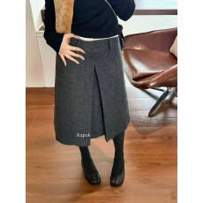 批发KAPOK复古高级感压褶毛呢<b class='q'>半身裙</b>女冬季新款高腰显瘦十三行A字