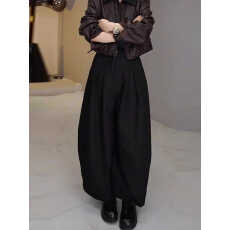 批发黑色压褶花苞裤女秋冬2025新款大码宽松遮肉显瘦<b class='q'>设计</b>感休闲阔腿裤