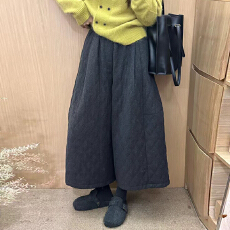 批发高腰菱格夹棉阔腿九分裤女2025秋冬新款显瘦百搭直筒气球奶奶