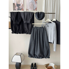 批发日韩系复古木耳边花苞毛呢料半身<b class='q'>裙</b>女秋冬法式休闲<b class='q'>灯笼</b>气球波