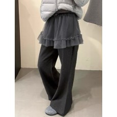 批发<b class='q'>韩版</b>高腰网纱屁帘裙微喇裤冬季新款女假两件洋气显瘦拖地长裤