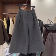 批发<b class='q'>韩版</b>百搭毛呢时髦八分裤女秋冬小个子百搭宽松阔腿裤