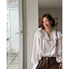 批发2026春装新款 复古荷叶边长袖<b class='q'>衬衫</b> 宽松大码休闲<b class='q'>衬衣</b>韩系搭配