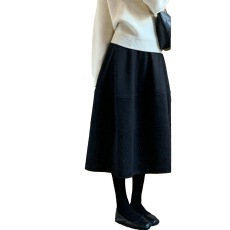 流行独特漂亮毛呢花苞裙小个子甜酷温柔风黑色羊毛衣裙