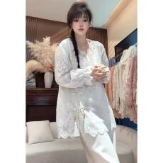 批发新款早春系列v领刺绣蕾丝提花中式国风高级感<b class='q'>衬衣</b>