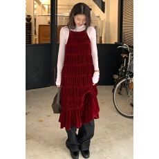 批发chic韩国小众极简减龄褶皱白色连衣<b class='q'>裙</b>显瘦背心长款吊带<b class='q'>裙</b>跌穿<b class='q'>裙</b>