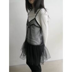 批发韩国 个性叠穿清冷网纱微透吊带连衣裙女