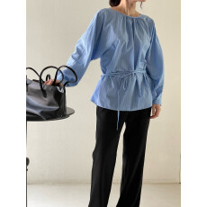 批发<b class='q'>韩国</b>chic2026春季新款小众设计感后背交叉系带条纹衬衫女