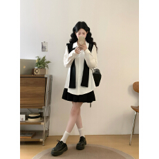 批发实拍韩系百搭减龄披肩长袖衬衣学院风感叠穿休闲上衣加<b class='q'>百褶</b><b class='q'>半身裙</b>