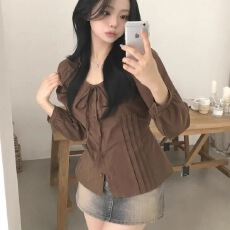 批发2026新款韩版百搭系带收腰衬衣女