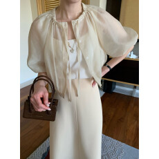 批发韩国chic 法式气质抽绳系带宽松微透防晒<b class='q'>外套</b>上衣女