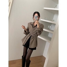 批发韩国春季新款复古气质小众交叉绑带假两件时尚百搭衬衫上衣