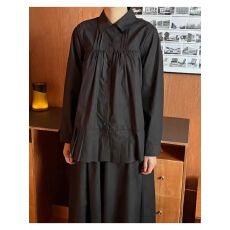 批发韩版 翻领长袖百褶褶皱拼接衬衫 女